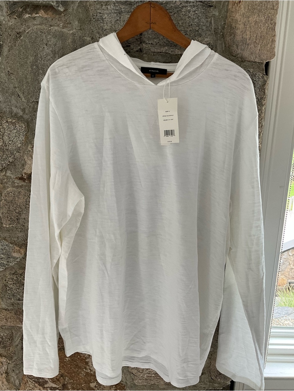Vince Men's White Lightweight Hooded Long-Sleeve Top